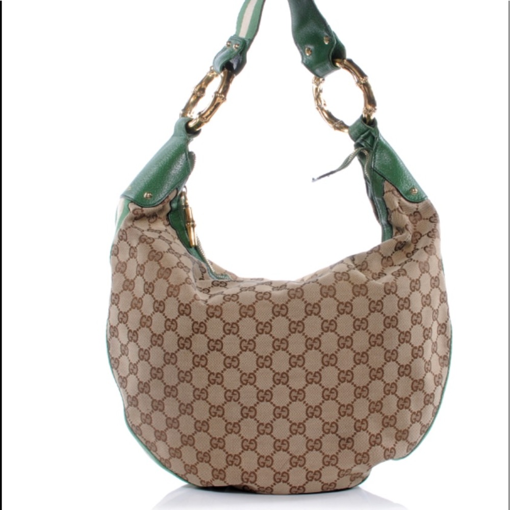 GUCCI Monogram Web Bamboo Ring Hobo Green